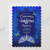 サファイアブルー、ダイヤモンドティアラ蝶のキンセアニエラ 招待状 (正面)