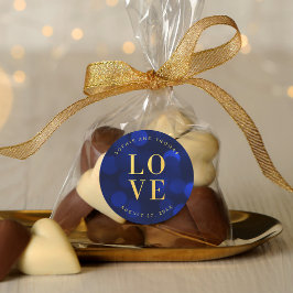 サファイアブルー ボケ ライト フェイクゴールド ラブ ラウンドシール