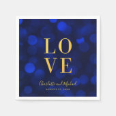 サファイアブルー《写真》ぼけ味ライトフェイク金ゴールドラブ スタンダードカクテルナプキン (正面)