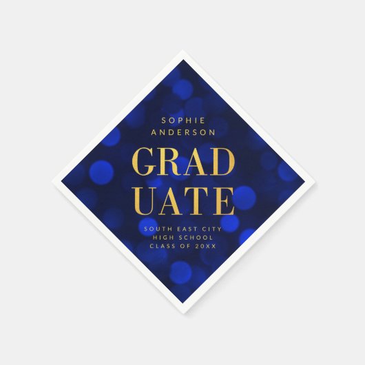 サファイアブルー《写真》ぼけ味ライトフェイク金ゴールド大学院 スタンダードカクテルナプキン (角)