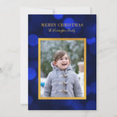サファイアブルー《写真》ぼけ味ライト金ゴールドメリークリスマス シーズンカード (正面)