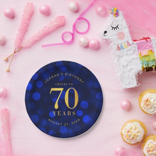サファイアブルー《写真》ぼけ味応援から70年誕生日 ペーパープレート (パーティー)