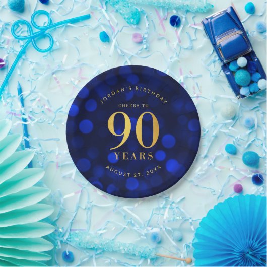 サファイアブルー《写真》ぼけ味応援から90年誕生日 ペーパープレート (パーティー)