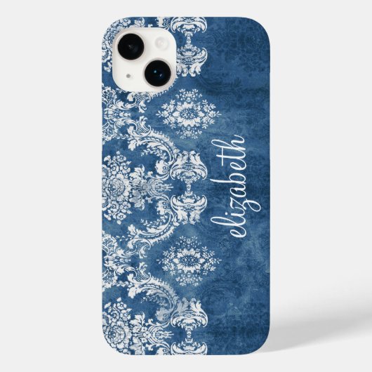 サファイアブルーMoody Damaskパターンと名前 Case-Mate iPhoneケース (裏面)
