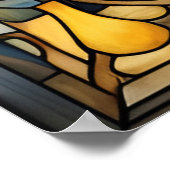 サファイアブルーN金ゴールドステンドグラスひまわり ポスター (角)