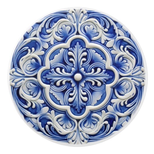 サファイアリスボンパターン（の模様が）あるセラミックデザイン セラミックノブ (正面)