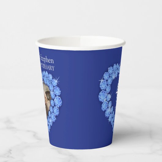 サファイア結婚の記念カスタム写真青 紙コップ (左)