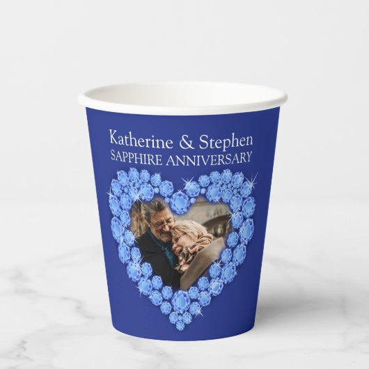 サファイア結婚の記念カスタム写真青 紙コップ (正面)