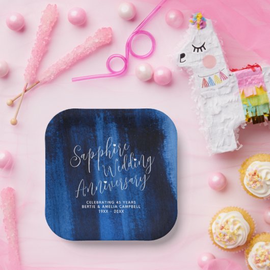 サファイア結婚の記念日ブルーモダンアート ペーパープレート (パーティー)