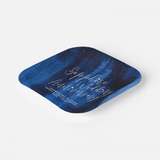 サファイア結婚の記念日ブルーモダンアート ペーパープレート (傾斜あり)