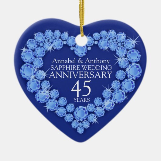 サファイア結婚ズ記念日ハートオーナメント セラミックオーナメント (正面)