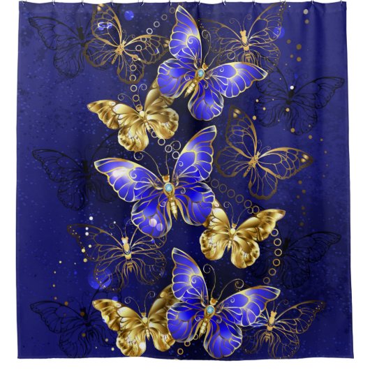 サファイア蝶を含む組成物 シャワーカーテン (正面)