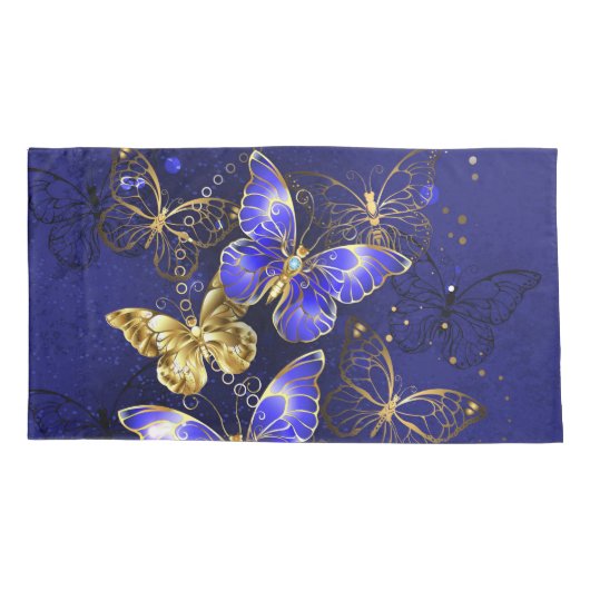 サファイア蝶を含む組成物 枕カバー (裏面-左)