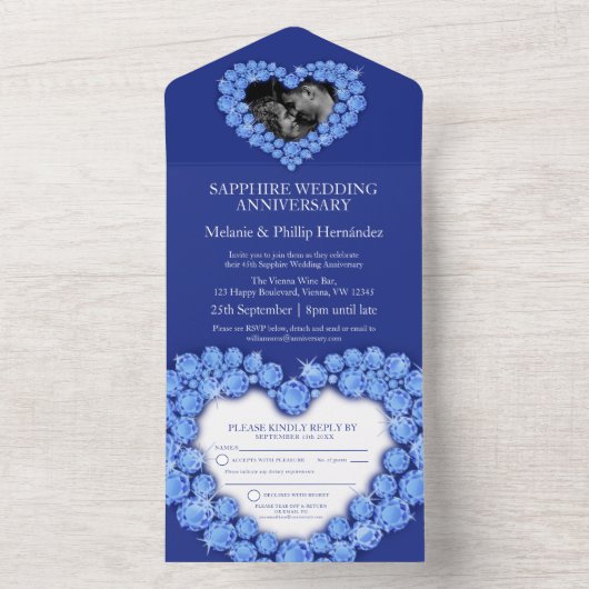 サファイア45周年結婚記念写真青 オールインワン招待状 (内側)