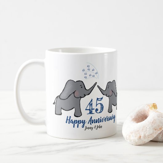 サファイア45結婚周年記念かわいい象 コーヒーマグカップ (ドーナツ)