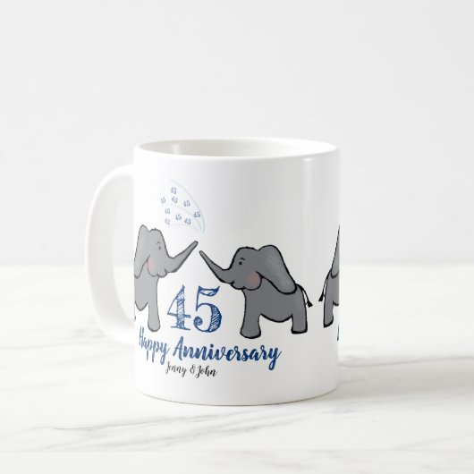 サファイア45結婚周年記念かわいい象 コーヒーマグカップ (正面左)