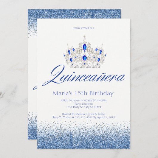 サファイア＆ダイヤモンドのキンセアニエラ招待状 招待状 (正面/裏面)