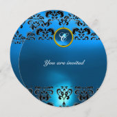 サファイア ダマスク ジェム ストーン モノグラム 黒 青 招待状 (正面/裏面)