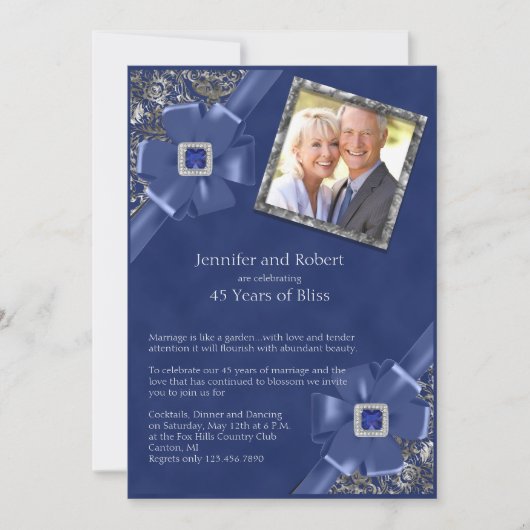 サファイア 45周年結婚記念日招待状 招待状 (正面)