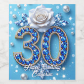 サファイヤきらめくダイヤモンドとバラ30歳の誕生日 ワインラベル (シングルラベル)