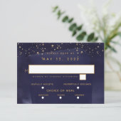 サファイヤと金ゴールド結婚の3食の選択RSVP 出欠カード (スタンド正面)