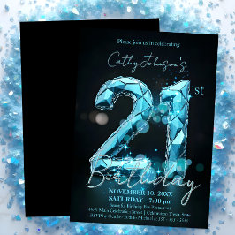 サファイヤエレガントブルーとブラック21歳の誕生日 招待状