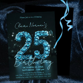 サファイヤエレガントブルーとブラック25誕生日 招待状