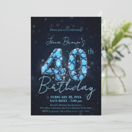 サファイヤエレガントブルーとブラック40歳の誕生日 招待状 (スタンド正面)