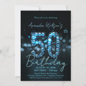 サファイヤエレガントブルーとブラック50誕生日 招待状 (正面)