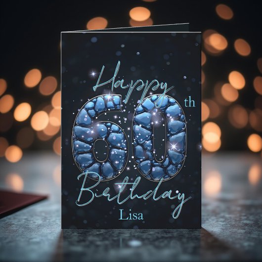 サファイヤエレガントブルーとブラック60誕生日 カード