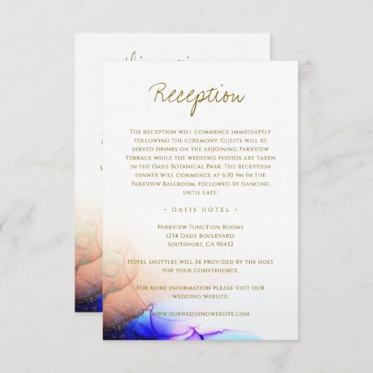 サファイヤエレガントブルーオレンジ金ゴールド結婚ズ エンクロージャーカード (正面/裏面)