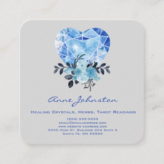 サファイヤハートとフラワーズスクエアビジネスカード スクエア名刺 (裏面)