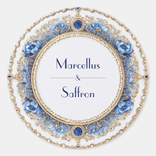 サファイヤビクトリアンジュエル結婚ステッカー ラウンドシール
