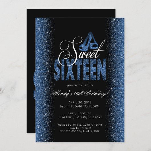 サファイヤ素晴らしブルースウィート16パーティの招待状 招待状 (正面/裏面)