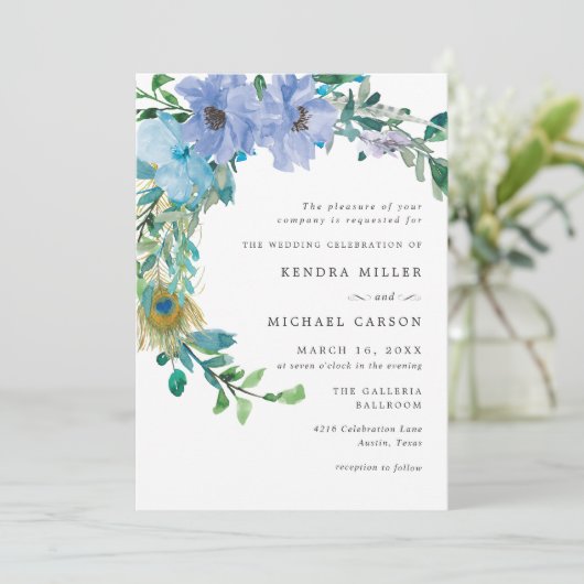 サファイヤ素晴らしブルーフローラ結婚式招待状 招待状 (スタンド正面)