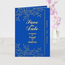 サファイヤ結婚の金箔招待状フォトカード 箔グリーティングカード