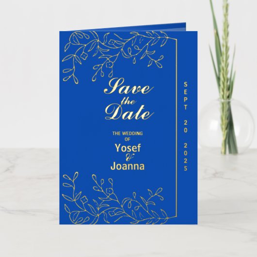 サファイヤ結婚の金箔招待状フォトカード 箔グリーティングカード (正面)