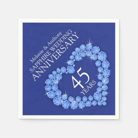 サファイヤ結婚の青ハート名ナプキン スタンダードカクテルナプキン (正面)