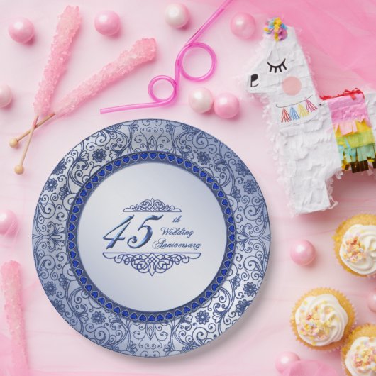 サファイヤ45周年結婚紙プレート ペーパープレート (パーティー)