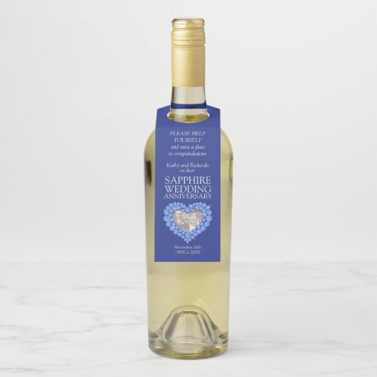 サファイヤ45結婚周年記念写真ハート ボトルネックタグ (ボトル)
