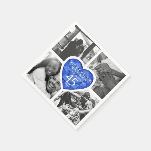 サファイヤ45th結婚の記念日ハートブルー写真 スタンダードカクテルナプキン (角)