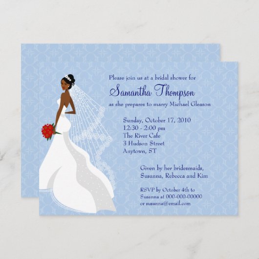 サファイ気のあるそぶりをしたアブライダルシャワーの招待 招待状 (正面/裏面)