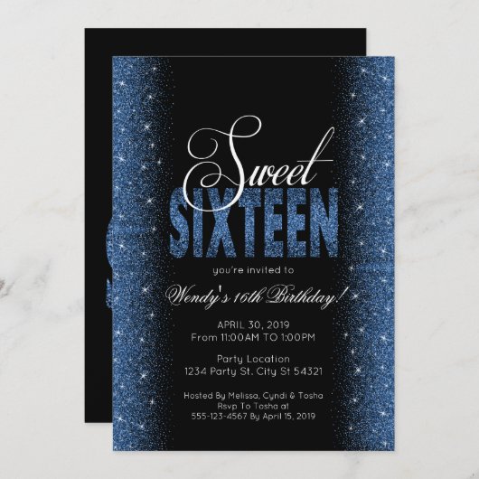 サファイ素晴らしアブルースイート16パーティの招待状 招待状 (正面/裏面)