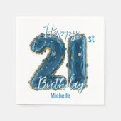 サファエレガントイアと金ゴールド21歳の誕生日お祝い スタンダードカクテルナプキン (正面)