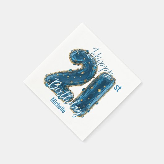 サファエレガントイアと金ゴールド21歳の誕生日お祝い スタンダードカクテルナプキン (角)