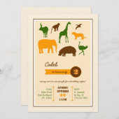 サファエレガントリ動物誕生日招待状 招待状 (正面/裏面)