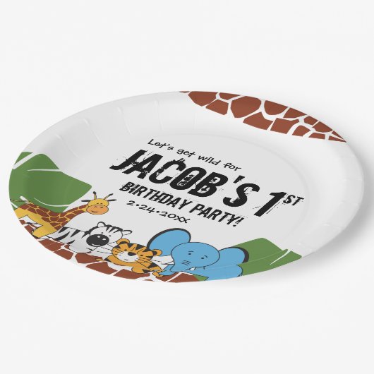 サファパーソナライズされたリ1歳の誕生日パーティー ペーパープレート (アングル)