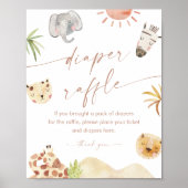 サファリおむつラッフルベビーシャワーゲームサイン ポスター (正面)