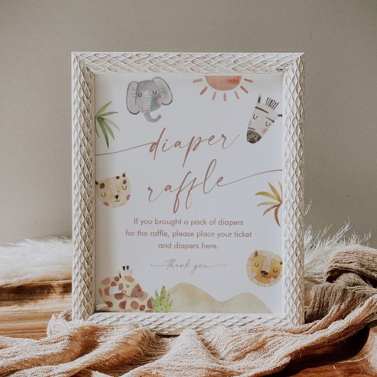 サファリおむつラッフルベビーシャワーゲームサイン ポスター