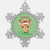 サファリおもしろいアニマルキャットサンタクリスマスコスチューム スノーフレークピューターオーナメント (正面)